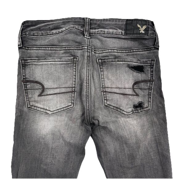 American Eagle Jeans Womens 2 Gray Super Low Jegging Distressed Measures 26 x 28 - Picture 9 of 10